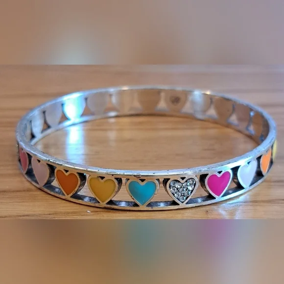 RARE Vintage Brighton Rainbow Heart Swarovski Crystal & Silver Bracelet Jewelry - Picture 3 of 4